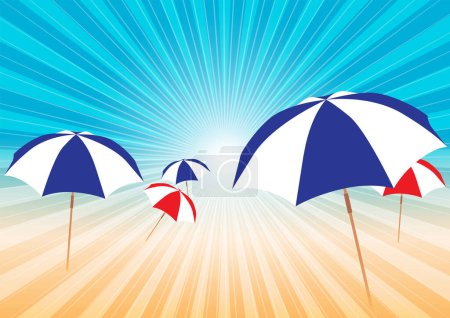 Illustration for Abstract Background - Sun Rays, Sky and Beach Umbrella - Royalty Free Image