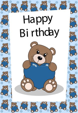Illustration for Cute birthday card with cartoon teddy bear - Royalty Free Image