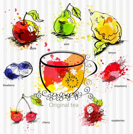Illustration for A cup of tea with fruit tea, vector illustration simple design - Royalty Free Image