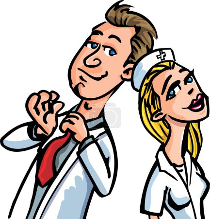 Ilustración de Dibujos animados de médico y enfermera - Imagen libre de derechos