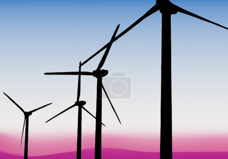 Illustration for Windmills against the gradient sky. - Royalty Free Image