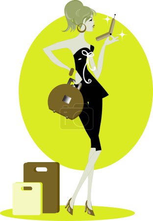 Ilustración de Mujer con maleta, vector, ilustración, sobre fondo blanco - Imagen libre de derechos