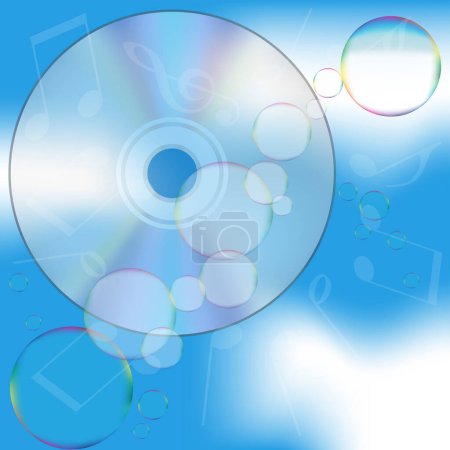 Illustration for Abstract Background - Multicolor Bubbles and CD on Blue Sky - Royalty Free Image