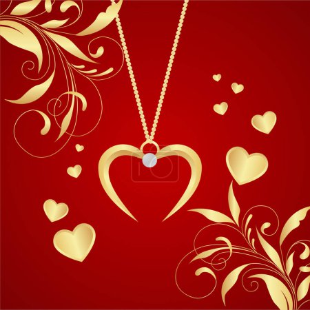 Ilustración de Vector corazón collar sobre fondo rojo - Imagen libre de derechos