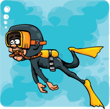 Illustration for Scuba diver in action cartoon - Royalty Free Image