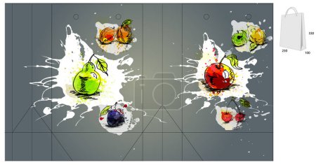 Ilustración de Plantilla para bolsa con frutas, ilustración vectorial diseño simple - Imagen libre de derechos