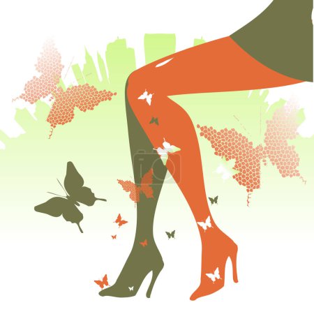 Téléchargez les illustrations : Femme avec des papillons et des chaussures - en licence libre de droit