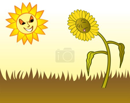 Illustration for Vector illustration of cartoon sunflower and sun - Royalty Free Image