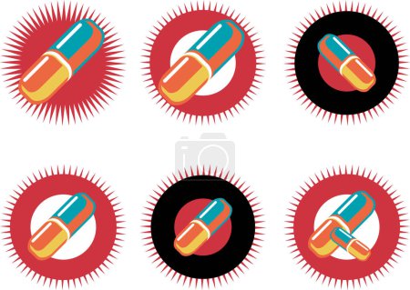 Ilustración de Vector conjunto de diferentes píldoras de colores - Imagen libre de derechos