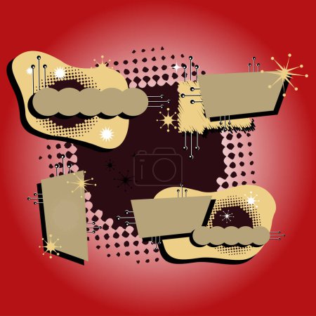 Illustration for Vector illustration of a christmas card with a red and gold stars - Royalty Free Image