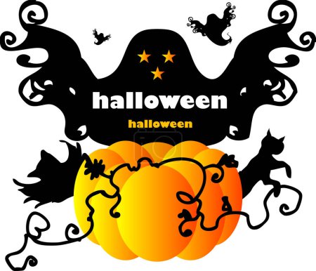 Téléchargez les illustrations : Fond d'Halloween avec citrouilles, illustration vectorielle. - en licence libre de droit