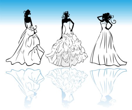 Ilustración de Vestido de novia. ilustración vectorial en blanco y negro - Imagen libre de derechos
