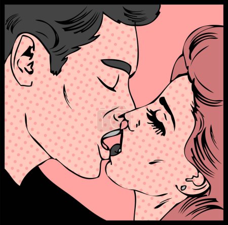 Illustration for Kissing couple in retro pop art style. vector illustration. - Royalty Free Image