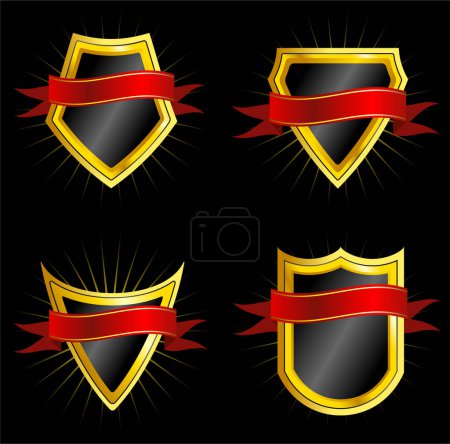 Illustration for Vector illustration of set of shields, icons - Royalty Free Image