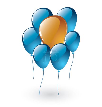 Téléchargez les illustrations : Illustration vectorielle de ballons d'hélium bleu et jaune - en licence libre de droit