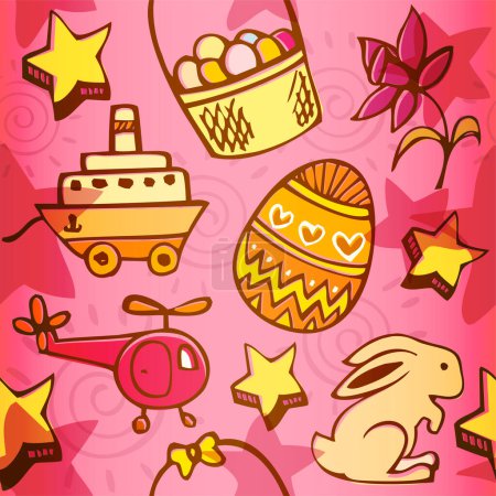 Ilustración de Fondo de Pascua con huevos, conejo y conejo - Imagen libre de derechos