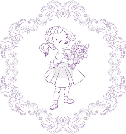 Téléchargez les illustrations : Fille avec bouquet de fleurs - en licence libre de droit