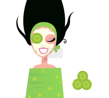 Téléchargez les illustrations : Femme avec un masque vert kiwi. - en licence libre de droit
