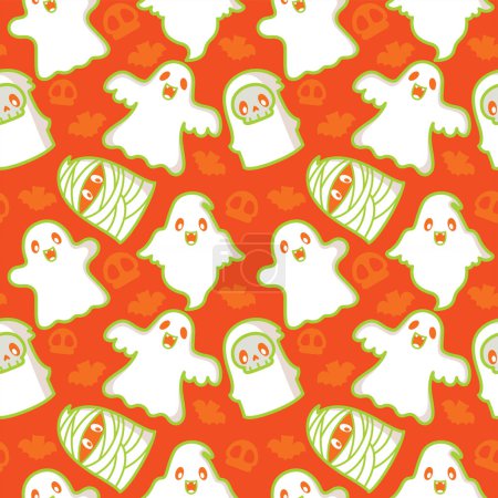 Ilustración de Patrón sin costuras de Halloween con fantasmas lindos - Imagen libre de derechos