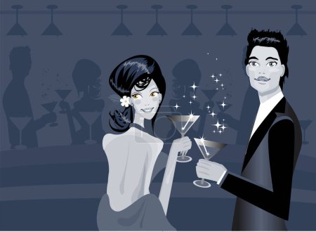 Illustration for Young couple in love with wine glasses - Royalty Free Image