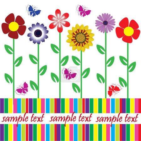 Téléchargez les illustrations : Illustration vectorielle de fleurs colorées et motif floral - en licence libre de droit