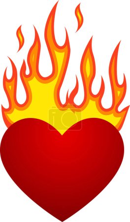 Ilustración de Corazón de fuego con llama roja, ilustración, vector sobre fondo blanco - Imagen libre de derechos