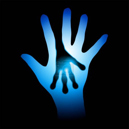 Ilustración de Ilustración vectorial de la mano humana y extraterrestre. - Imagen libre de derechos