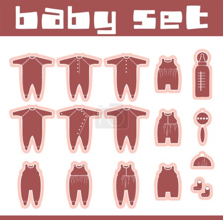 Téléchargez les illustrations : Jeu de vêtements pour bébés. Illustration vectorielle - en licence libre de droit