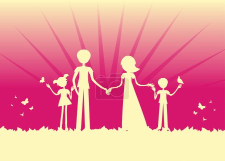 Téléchargez les illustrations : Silhouette familiale en couleur rose - en licence libre de droit