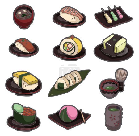 Illustration for Set of sushi rolls vector illustration - Royalty Free Image