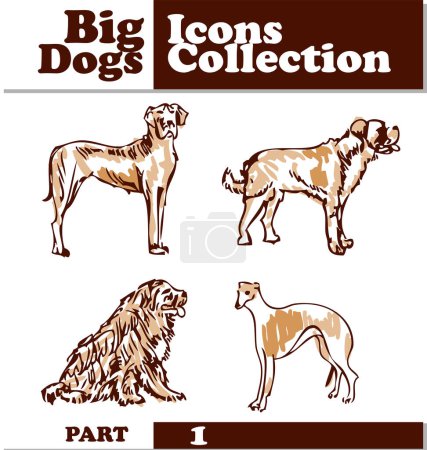 Illustration for Vector set with different breeds of dogs in cartoon style - Royalty Free Image