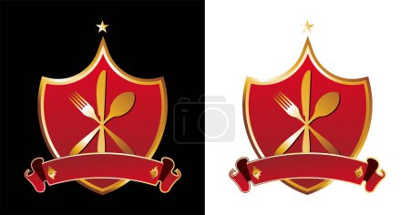 Ilustración de Corona dorada y escudo icono - Imagen libre de derechos