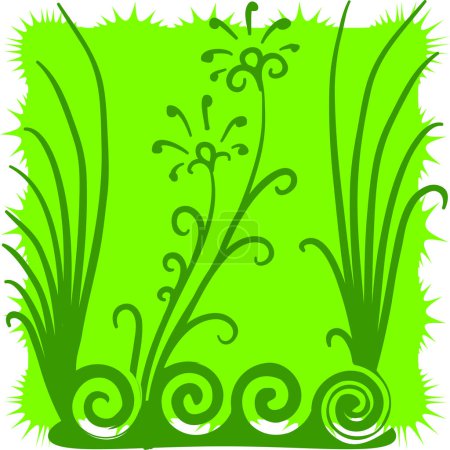 Illustration for Green background with grass, flowers - Royalty Free Image