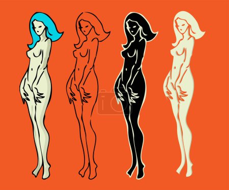 Ilustración de Dibujo vectorial de una chica en diferentes posiciones - Imagen libre de derechos