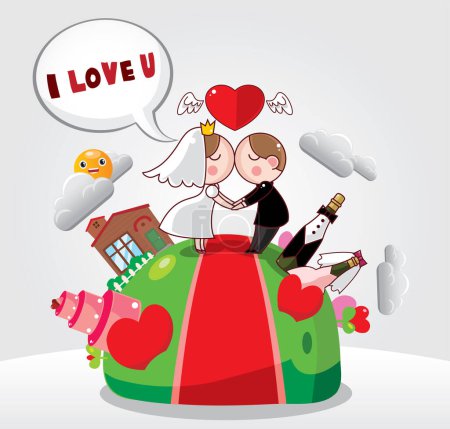 Téléchargez les illustrations : Amour mariage couple dessin animé illustration - en licence libre de droit