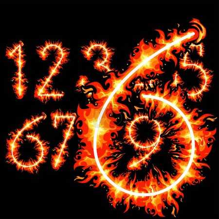 Illustration for Numbers in fire with numbers on the black background - Royalty Free Image