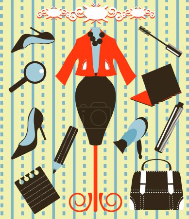 Ilustración de Mujer compras y colección de ropa - Imagen libre de derechos