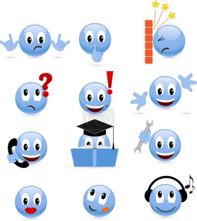 Illustration for Vector set of emoticon characters, simple design - Royalty Free Image