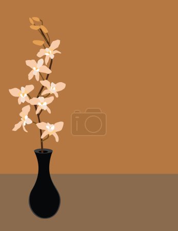 Illustration for Brown vase with flowers on brown background. - Royalty Free Image