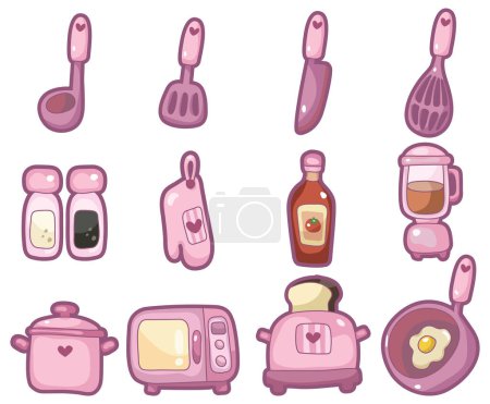 Illustration for Set of cartoon kitchen utensils. cooking and cooking. vector - Royalty Free Image