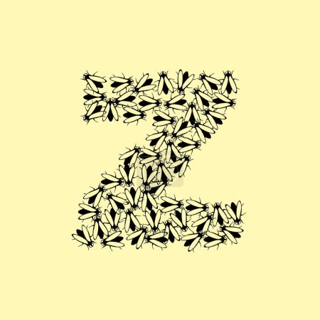 Illustration for Z letter made from flies. vector font. floral font. - Royalty Free Image