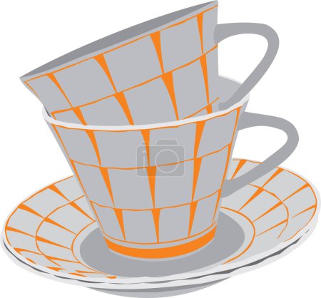 Téléchargez les illustrations : Tasses à café et soucoupe - en licence libre de droit