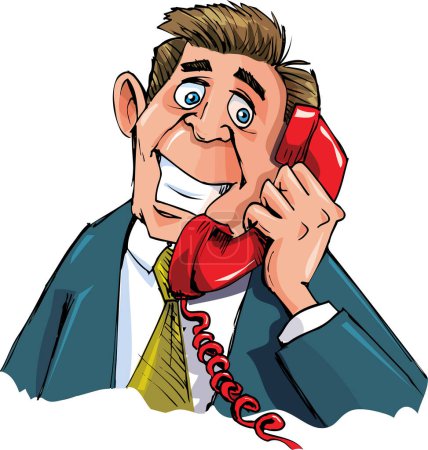 Téléchargez les illustrations : Illustration de dessin animé d'un homme d'affaires parlant au téléphone. - en licence libre de droit