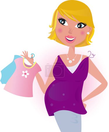Illustration for Pregnant girl with baby clothes - Royalty Free Image