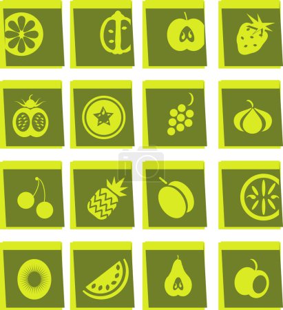 Téléchargez les illustrations : Ensemble vectoriel de fruits icônes vertes - en licence libre de droit
