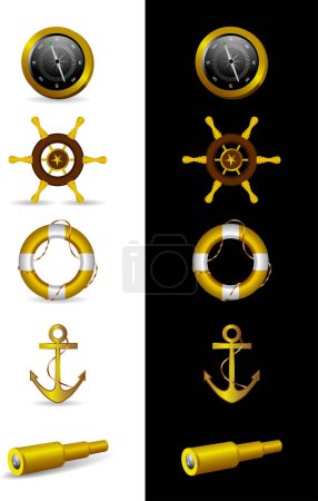 Téléchargez les illustrations : Illustration vectorielle de la mer et icône du navire. - en licence libre de droit