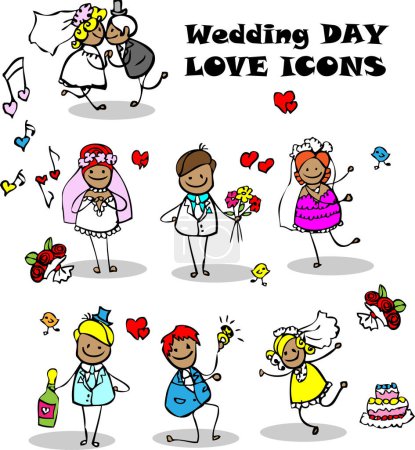Ilustración de Conjunto de iconos del día de la boda - Imagen libre de derechos