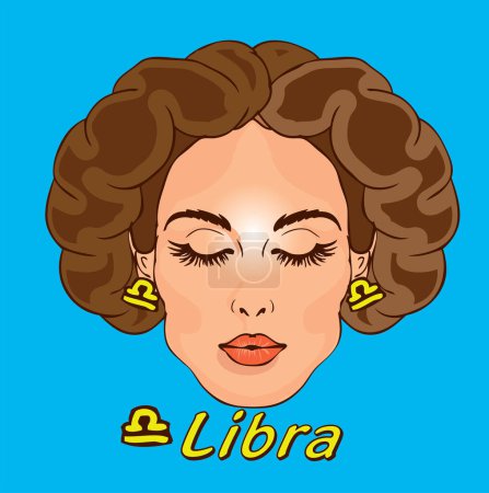 Illustration for Female with earrings of libra zodiac sign - Royalty Free Image