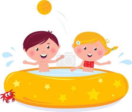 Téléchargez les illustrations : Illustration d'une jolie fille jouant une piscine gonflable - en licence libre de droit