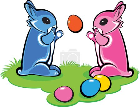 Illustration for Vector illustration of cartoon rabbit playing with easter egg - Royalty Free Image